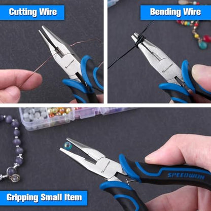 SPEEDWOX 5-Inch Mini Chain Nose Pliers for Jewelry Making Long Nose Pliers with Teeth Small Jewelry Plier with Cutter Serrated Jaws Needle-Nose Plier for Bending Wire Handcraft Work in Tight Areas - style: Long Nose Pliers
