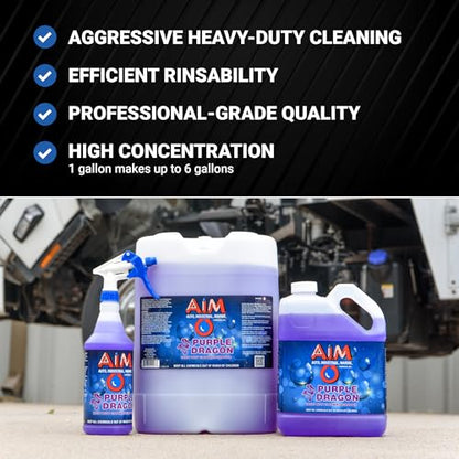 AIM Purple Dragon - Heavy Duty Degreaser Concentrate Industrial Degreaser, Wheel and Tire Cleaner, Equipment Degreaser cleaner - Premium Car Cleaner - Gal - size: 128 Fl Oz (Pack of 1)