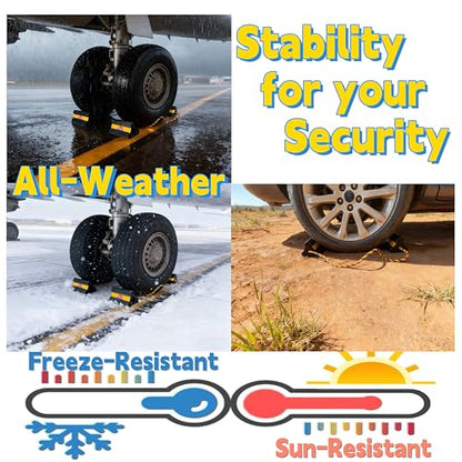 Goshen Sun- Heavy Duty Rubber Wheel Chocks with Reflective Strips,4-Piece (8.25x4.5x4 Inch),All-Weather, Non-Slip,Wear-Resistant & Portable Parking Security for Airplan, RV, Trailer (2-Pair, Yellow)
