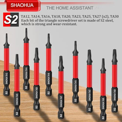 10PCS Triangle Screwdriver Bits, TA12/14/16/18/20/23/25/27(x2)/30 Impact Tough Triangle Bits Set, Upgraded S2 Steel Triangle Drill Bit Set, 1/4''Hex 65mm Length Triangular Screwdrivers - style: D. Triangle Screwdriver Bits