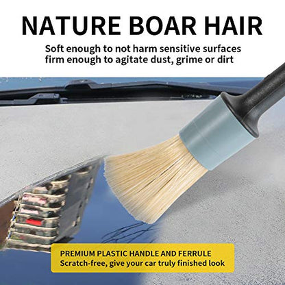 Detailing Brush Set - 10 Pcs Detail Brushes Car Detailing, Auto Boar Hair Car Detail Brush for Cleaning Car Interior Exterior, Vehicles Wheels Leather Engine Dashboard - color: Car Detail Brushes Black+gray
