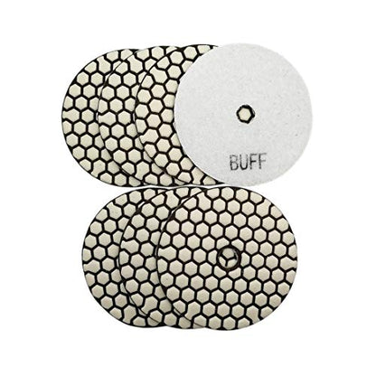 SHDIATOOL 7PCS 4-Inch Dry Diamond Polishing Pads White Buff for Granite | Marble, Quartz & Stone | Diamond Grinding & Sanding Pads | Fits Polishers | Flexible Resin Bond - style: White buff