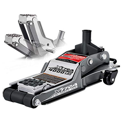 Powerbuilt Xtra Low Profile Floor Vehicle Jack with Safety Bar, Extra Low Car Jack - 2 Ton Load Capacity 620479E, Silver - size: 2 Ton, Xtra Low Profile