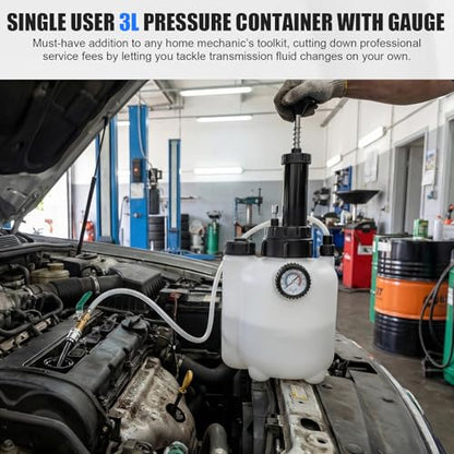 Transmission Fluid Transfer Pump Kit, 3L Manual Refill System with Pressure Gauge - 8pcs ATF Adapters, Premium Professional Automotive Fluid Filler & Oil Change Tool for Transmission Service