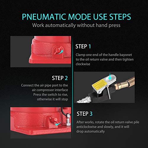 SPECSTAR Pneumatic Air Hydraulic Bottle Jack with Manual Hand Pump 20 Ton | Heavy Duty Auto Truck Travel Trailer Repair Lift Red - color: Red