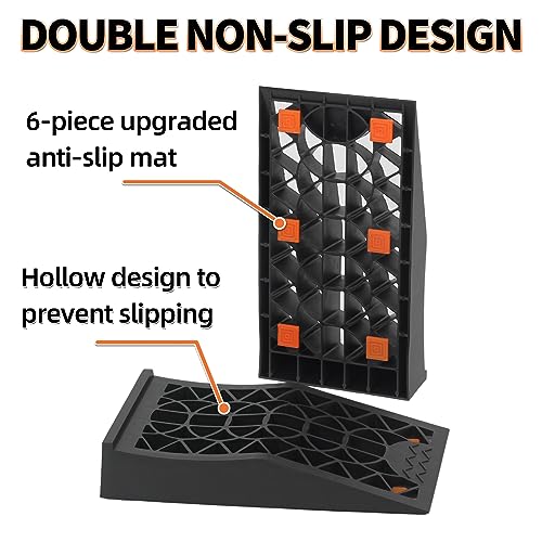 OULEME Low Profile Car Service Ramp - 4 Pack with Anti-Slip Pads for Lift Maintenance and Oil Changes, Low-Chassis Car Tire Ramps for Jack Support