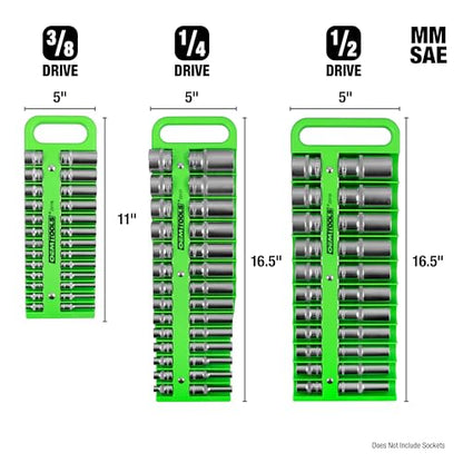 OEMTOOLS 23127 Portable Magnetic Socket Organizer Tray, 3 Pack, 1/4 Inch, 3/8 Inch, And 1/2 Inch Drive Magnetic Socket Holders, Organizers For Tool Box, Shop, Or Garage, Set of 3, Green - style: 1/4, 3/8, 1/2 Inch Drive