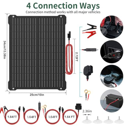 Paodekua 15W 12V Waterproof MPPT Solar Battery Charger & Maintainer, UltraSmart Charge Controller with V/A Display, OBDII Support & Solar Panel Trickle Charging Kits for Car,Automotive,Boat,RV,Trailer