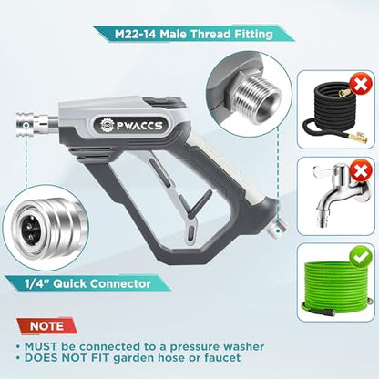 PWACCS Pressure Washer Foam Gun with Dual Connector Accessory, Short Power Washer Gun Foam Cannon and Double Tip Attachment Car Wash Kit, 1/4" Quick Connector, M22 Male Inlet, 4000 PSI, 1.5 Liter - size: 1.5 L