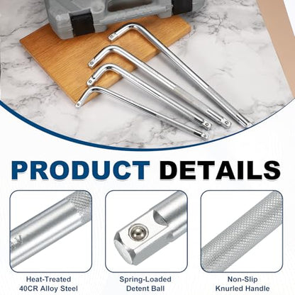 HARFINGTON Socket Breaker Bar 1/2" Drive 12" Long 50BV30 Alloy Steel L-Shape Extension Bar Axle Nut Socket Wrench Hand Tool for Car Mechanical Equipment Repair, Matte Silver - size: 1/2"x12"