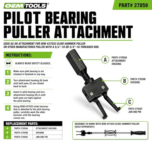 OEMTOOLS 27059 Pilot Bearing Puller Attachment For Slide Hammer, 2-Jaw Puller Pilot Bearing Removal Tool, Fits 5/8 x 18, 3/4 x 16 Thread Rods, Slide Hammer Extension Compatible With OEMTOOLS 27033 - style: Pilot Bearing Puller Attachment