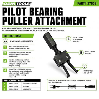 OEMTOOLS 27059 Pilot Bearing Puller Attachment For Slide Hammer, 2-Jaw Puller Pilot Bearing Removal Tool, Fits 5/8 x 18, 3/4 x 16 Thread Rods, Slide Hammer Extension Compatible With OEMTOOLS 27033 - style: Pilot Bearing Puller Attachment