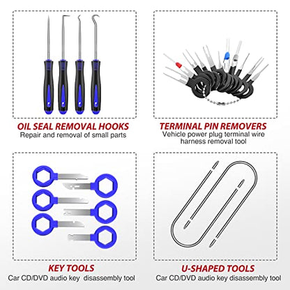 Nilight Trim Removal Tool 88Pcs, Auto Push Pin Bumper Retainer Clip Set Fastener Terminal Remover Tool Adhesive Cable Clips Kit Car Panel Radio Removal Auto Clip Pliers - color: 88 Clips+ Remover Tools Blue