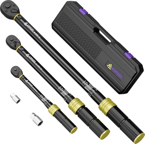 ANPUDS 5Pcs 1/4 3/8 1/2-inch Drive Click Torque Wrench Set, ±3% Accuracy | 20-240in.lb, 10-110Ft.lb, 30-250Ft.lb, 72-Tooth Quick Release, Dual Scale, for Bike, Motorcycle, Car, SUV, Truck, RV, Towing - size: 20-240 in-lb + 10-110 ft-lb + 30-250 ft-lb