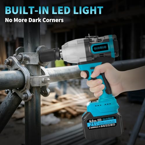 2000 Nm Cordless Impact Wrench, 2 x 6.0 Ah Battery Impact Gun, 3/4 High Torque Brushless wiht 1/2 Adapter Connector of Applications, Suitable for Trucks,Rvs,Cars and Heavy-Duty Construction