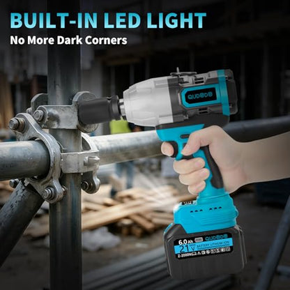 2000 Nm Cordless Impact Wrench, 2 x 6.0 Ah Battery Impact Gun, 3/4 High Torque Brushless wiht 1/2 Adapter Connector of Applications, Suitable for Trucks,Rvs,Cars and Heavy-Duty Construction