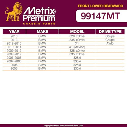 Metrix Premium Chassis Parts - 2 PC Front Lower Rearward Ball Joint Kit Fits 13 BMW 328i xDrive, 13 335i xDrive, 12-15 X1 AWD, 10-11 X1 (Mexico), 09-12 328i xDrive, Replacement K80678, Made in Europe - size: 99147MT