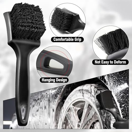 Car Wheel Cleaning Brush - 8PCS Car Wheel Tire Rim Cleaner Pro Wash Kit with Soft-bristled Detailing Crevice Brushes Stone Scraper Carry Bag, Auto Vehicle Cleaning Washing Tools Supplies