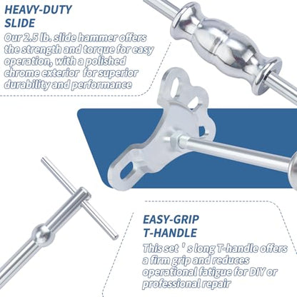 Rear Axle Bearing Puller Tool Axle Seal and Bearing Remover Set with Slide Hammer Yoke and 3 Rear Axle Puller Adapters, 1" to 2-7/8" IDs