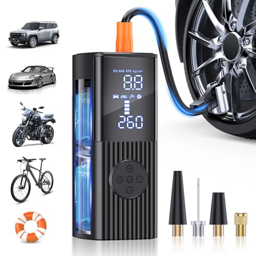 Tire Inflator Portable Air Compressor, 180PSI Cordless Air Pump with Digital Gauge, LED Light, 3X Faster Air Compressor for Cars, Motorcycles, Bicycles, Balls