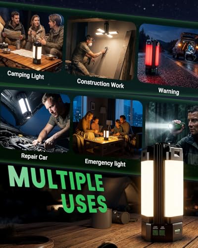 Rechargeable Camping Lantern: Portable LED Emergency Lantern | 2200LM LED lantern with magnetic base, 10400mAh battery and five modes for camping or emergency lighting - color: Green