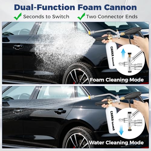 Foam Cannon Dual Connector for Pressure Washer, Industrial Car Wash Foam Gun Kit 1/4 Inch Quick Connector, Adjustable Soap Cannon with 5 Pressure Washer Nozzle Tips, Adapter, 1 Liter - size: Nine-Piece Set