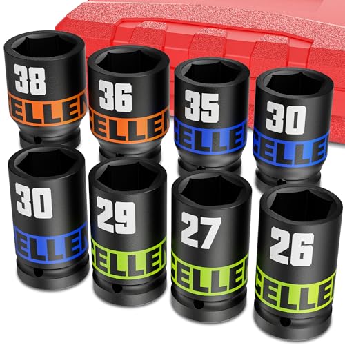 8 Piece 3/4-Inch Drive Impact Socket Set, 26-38mm Jumbo Sockets, Metric Alxe Nut Sockets for Automotive Repair, Equipment Maintenance - size: 3/4 Inch Metric Axle