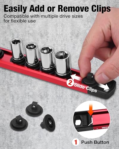 WORKPRO 8-Piece Magnetic Socket and Screwdriver Organizer Set | 6-Piece 1/4", 3/8" & 1/2" Drive Metric & SAE Socket Rails, 2-Piece Screwdriver and Wrench Holders - size: 6pc Socket Rail & 2pc Screwdriver Rail