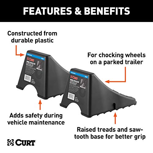 CURT 22800 Black Plastic Wheel Chocks, Vehicle, Trailer, Truck, RV, 2-Pack