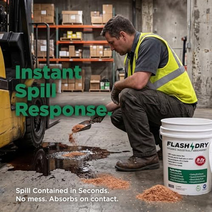 FlashDry Super Spill Absorbent, 5 Gallon Bucket, 100% Organic Coco Coir, Landfill Safe, OSHA Approved, Ideal for Absorbing Oil, Paint, Grease in Garages, Kitchens, Janitor Kits - size: 5 Gallon