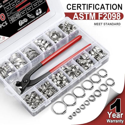 370PCS 15 Sizes Single Ear Hose Clamps, 304 Stainless Steel | 5.3-33.1mm Crimp Hose Clamps, Stepless Adjustable Cinch Clamps for Automotive, Home Appliance Line, Plumbing and Industrial - size: 5.3-33.1mm, style: 370PCS 15 Sizes