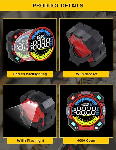 Portable Digital Multimeter Tester 6000 Counts VA Display Auto-Ranging Multifunction Voltage Current Meter Measures AC/DC Volt/Current, Resistance, Capacitance, Temperature,Live Wire Detector