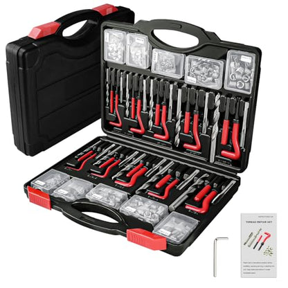261Pcs Helicoil Thread Repair Kit, Metric & SAE Rethreading Tool | Multi-Size Kit with HSS Drill Bits Inserts Taps Break Off Tools for Automotive Engine, Spark Plug, Stud Bolt Repair