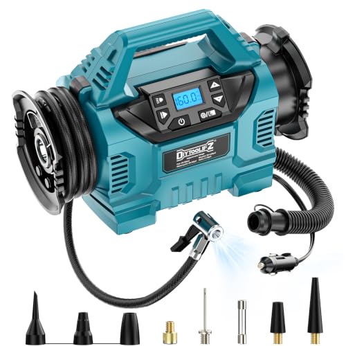 3X Faster Tire Inflator/Deflator Compatible with Makita 18V Battery, DIYtoolifz 160 PSI Cordless Air Compressor Pump with 12V Car Adapter, LCD Digital Gauge for Car, Air Mattresses (Tool Only) - color: Blue