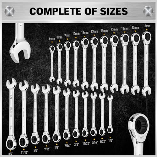 ELEAD 33-Piece Combination Ratchet Wrench Set | SAE & Metric Sizes (1/4" to 3/4" & 6-18mm) | 72-Tooth Gear Design | CR-V Steel | Organizer Carry Case | Ideal for Mechanics & DIY - style: 33-Piece Upgraded Version