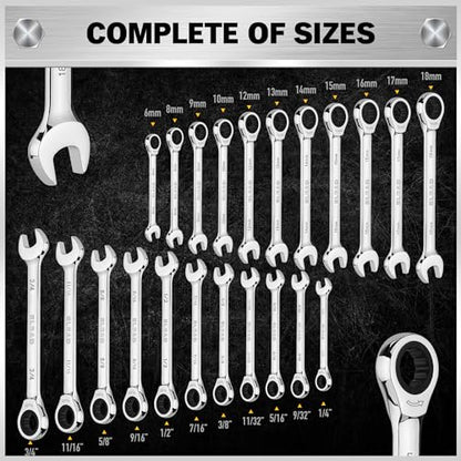 ELEAD 33-Piece Combination Ratchet Wrench Set | SAE & Metric Sizes (1/4" to 3/4" & 6-18mm) | 72-Tooth Gear Design | CR-V Steel | Organizer Carry Case | Ideal for Mechanics & DIY - style: 33-Piece Upgraded Version