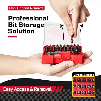 Geinxurn 32Pieces Impact Screwdriver Bits Set, S2 Steel Magnetic Phillips/Slotted/Square/Security Torx Muliti Insert Bits Tips Set with Impact Bit Holder and 1/4”Socket Adapter(Red Storage Box Case) - style: FQ032025-ARD