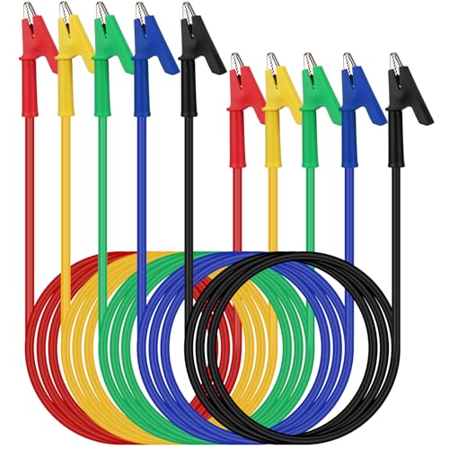 SWANLAKE 5-Piece Dual-Ended Alligator Clip Test Leads, 1000V 15A 3.5ft/1M Electrical Alligator Clips, Flexible Copper Cable Crocodile Clip, Mini Jumper Wires with Gator Clips - color: 5PCS Dual Alligator Clip Milti-color
