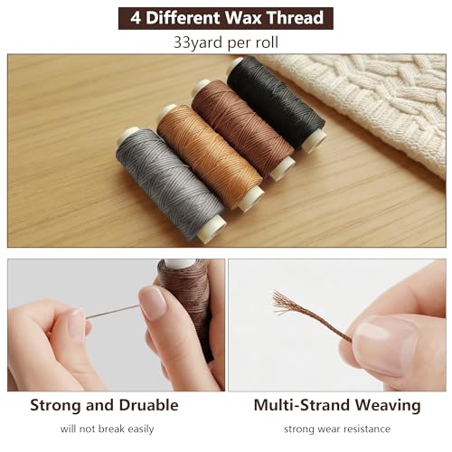 Leather Sewing & Upholstery Repair Kit with 2 Awls, Needles & Waxed Thread | for Stitching and Repairing Car Seats, Sofas, Carpets, Shoes and Bags, ideal for Canvas, Tents and DIY Leather Crafts