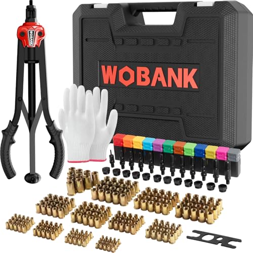 Rivet Nut Tool, 16" Heavy Duty Rivnut Tool Kit with 12PCS Metric/SAE Mandrels, 230PCS Rivet Nuts, Wrench, Gloves and Carrying Case, Auto Release Nut Design for Automotive, Construction & DIY - size: With 12 Mandrels & 230 Nuts