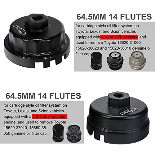 3mirrors 2Pcs Oil Filter Wrench Set, Aluminum Oil Filter Cap Removal Tool Compatible with ALL Toyota Lexus Scion RAV4 Camry Tundra Highlander with 64mm Cartridge Style Oil Filter System