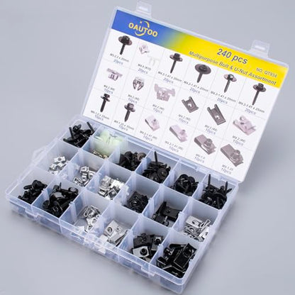 240pcs Body Multipurpose Bolt & U-Nut Kit Assortment for GM Ford Chrysler