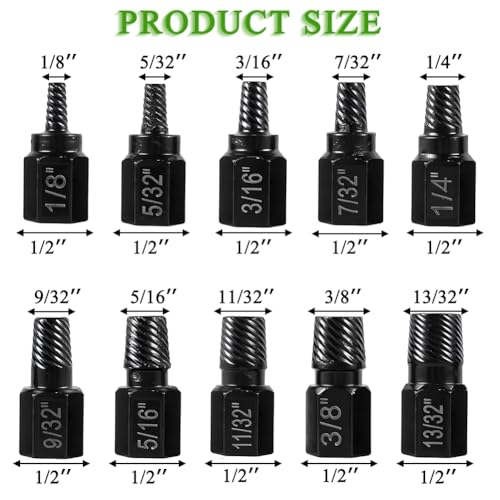 10PCS Damaged Screw Extractor Set, Easy Out Bolt Extractor Kit Heavy Duty Hex Head Bolt Extractor Set for Removing Broken Studs, Bolts and Screws