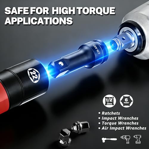 6Pcs Drive Lug Nut Socket Set, 17 19 21 22 mm & 3/4" 13/16" 7/8" 15/16" | 1/2" Thin Wall Impact Flip Sockets for Wheel lug Nuts with Non-Marring Sleeves,Knockout Bar & Extension CR-MO - color: 6pcs