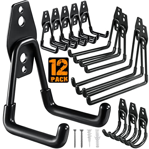 HUPBIPY 12 Pack Garage Hooks Heavy Duty, Wall Mount Ladder Hooks | Storage Organizer With a non-slip coating for Hanging Bicycles Garden Tools Ladders Hoses Ropes and Loose Items(Black) - color: 12 Pack Black