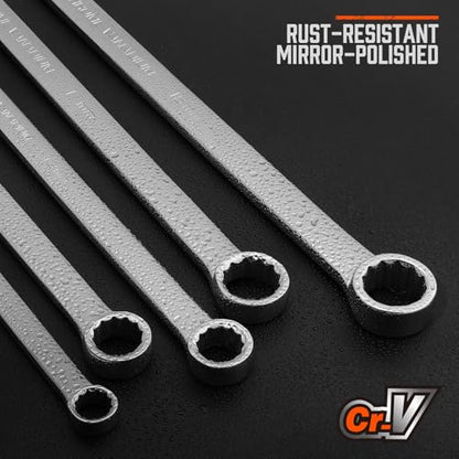 HORUSDY 8-Piece Extra Long Double Box-End Wrench Set, 12-Point Metric 8–24 mm, CR-V Steel, 15° Offset, Off-Corner Loading, with EVA Foam Organizer - style: 8pcs Metric Extra Long Wrench Set