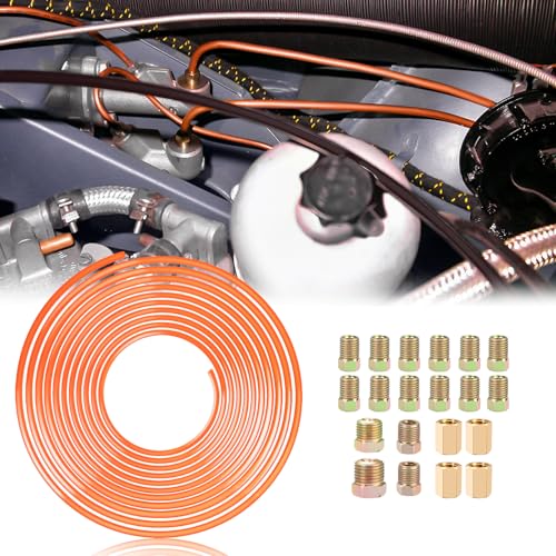 1/4" Brake Line - Easy to Bend Tubing - 25 ft 1/4" Copper Coated Brake Line + 16 x Brake Line Fittings and 4 x Threads Unions - size: 1/4" Brake Line