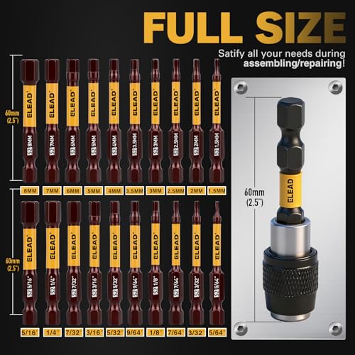 21-Piece 2.5" Allen-Wrench Hex Drill Bit Set, Durable Impact Allen Key Set, Long-Lasting Strong Magnetic Hex Screwdriver Bit Set, SAE & Metric Size, Mechanic Automotive Furniture DIY Home Repairs - style: 21-Piece