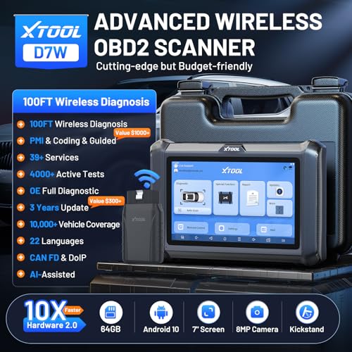 XTOOL D7W OBD2 Scanner Diagnostic Tool: 2026 Wireless Ver. of D7/D7S/D7BT, AI-Assisted Bidirectional Scan Tool with Full System Diagnostic, PMI, ECU Coding, 39+ Resets, CAN FD/DoIP, Scanner for Car