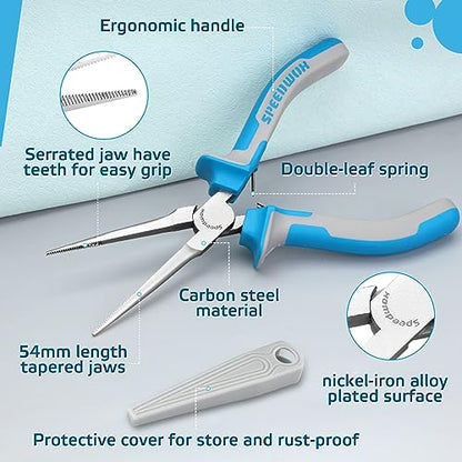 SPEEDWOX Fine Tips Needle Nose Pliers With Serrated Jaw Precision Jaw | Jewelry Making Tools, Long Nose Fishing Pliers, Serrated Jaw, With Protective Cover, For Wire Looping Beading - style: Upgrade Fine Tips Needle Nose